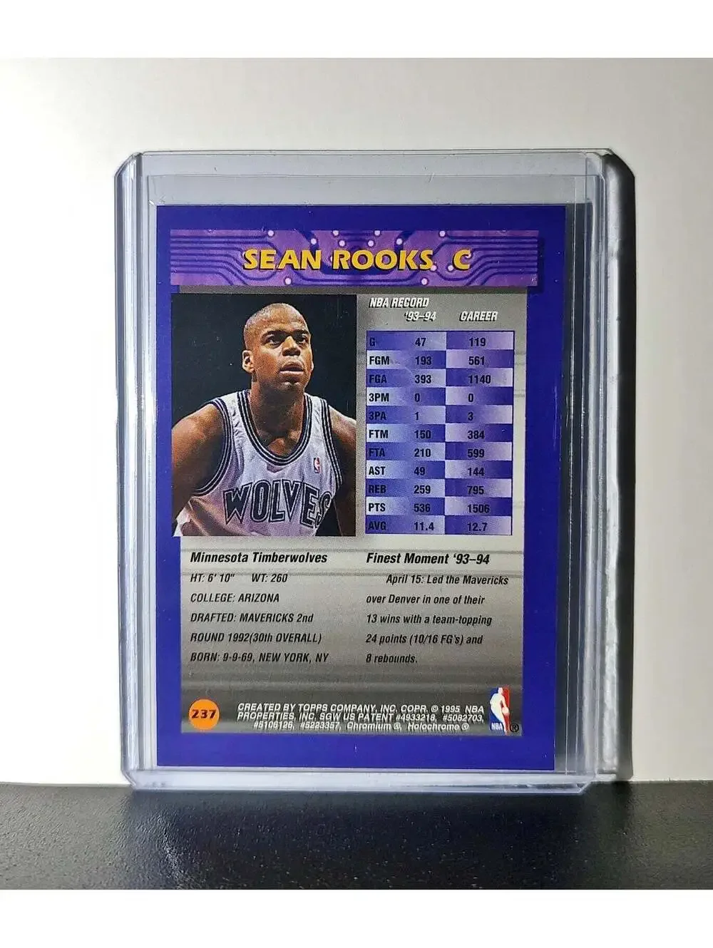 Sean Rooks 1994-95 Topps Finest #237 Basketball Card